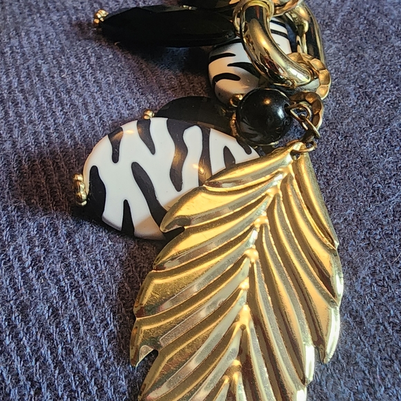 Scarf Necklace with Black Bead & Gold Charm - Women Accessories - Picture 3 of 5